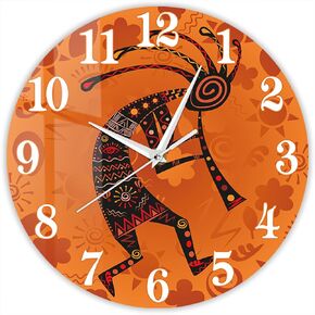 12 Inch Tribal Kokopelli Southwest Desert Wall Clock, Silent Battery Operated Humpbacked Flute Player Ethnic African Deity of Fertility Flutist Decorative Wall Clock for Bedroom Living Room