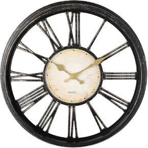 Vintage Style 16'' Wall Clock with Roman Numerals - Modern Timepiece Battery Powered for Home - Classicl Silent Non-Ticking Clocks for Living Room - Bedroom - Kitchen Wall Clock (White)