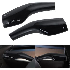 BJSIA 2PCS Steering Lever Cover Compatible with Tesla Model 3 Model Y, Gear Shift Cover Carbon Fiber Pattern Gear Lever Cover for Car Knob Protection Cover (Matte Black)
