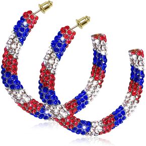 US Flag Earrings, Patriotic Hoop Earrings Red White and Blue Earrings for Women Patriotic Jewelry