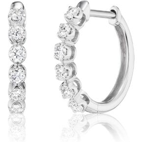 Lab Grown Diamond Huggie Hoop Earrings for Women I 10k White Gold Earrings for Her I IGI Certified 1/3 to 1/2 Carat Diamonds (I-J, SI1-SI2, cttw) Hinged Hoops