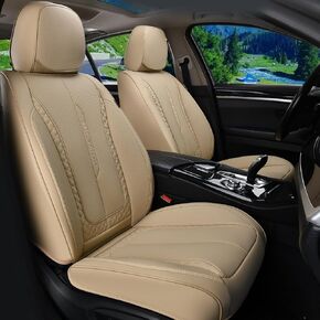 Coverado Car Seat Cover, Car Seat Covers Front Seat, Beige Seat Covers Front Seats, Nappa Leather Waterproof Car Seat Cover, Car Seat Cushion, Car Seat Protector Universal Fit Most Cars