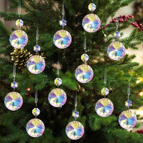 12pcs Small Christmas Crystal Ornaments for Mini Tree Decorations, 1.18″ Mini Colorful Glass Crystal Prism Ornaments for Chandeliers Sun Catchers Wedding Holiday Party Home Decor Mixed Colors