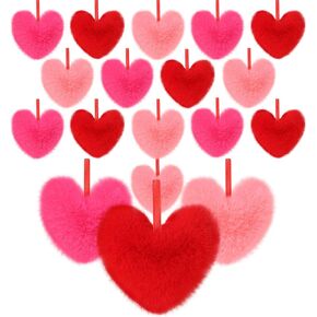 18 Pieces Heart Ornaments Valentine Heart Shape Plush Hangings Mini Pillow Keychain Ornaments for Valentine's Gift Decoration(Red, Pink, Rose Red)