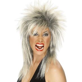 Smiffy's Women's Rock Diva Wig Two Tone Blonde and Long Mullet