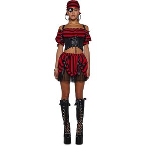 Dolls Kill Pirate Maiden Costume - Captain Ren-Fair Striped Outfit by Trickz N' Treatz
