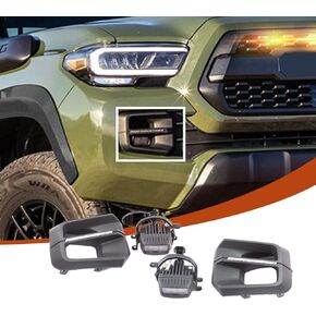 TRD Pro Fog Light Assembly Compatible with 2016-2023 Toyota Tacoma，Black Aggressive Fog Light Bezels with high-intensity LED bulbs，Contains Shock Absorption Design，Driver and Passenger Side