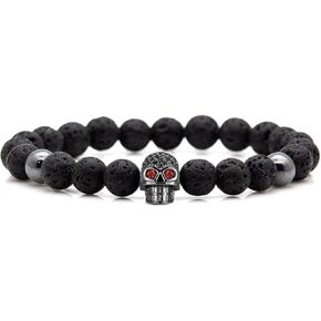Fashion Crystal Eye Skull Bracelet 8MM Lava Rock Bead Bracelet