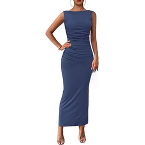 PRETTYGARDEN Women's 2025 Summer Semi Formal Midi Dresses Sleeveless Ruched Bodycon Slit Long Elegant Cocktail Party Dress in Kuwait