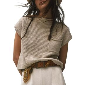 Himosyber Women's Solid Sleeveless Vest Mock Neck Cap Sleeve Knitwear Sweater Tops