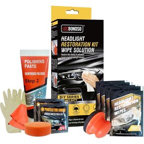 Headlight Restoration Kit, Headlight Cleaner and Protective Wipes, 3 Easy Steps Restore Clarity of Yellowed, Hazed, Dull Headlight Lenses