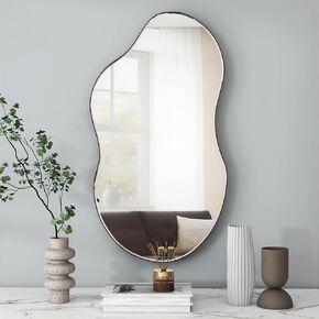 SHYFOY Asymmetrical Decorative Wall Mirror, Black Irregular Mirrors for Wall Decor, 22"x36" Odd Shaped Mirror, Large Cloud Wall Mirrors for Living Room Bathroom Bedroom, Wavy Abstract Mirrors