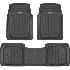 BDK FlexTough™ Contour Liners - Deep Dish Heavy Duty Rubber Floor Mats for Car SUV Truck & Van - All Weather Protection (Deep Dish 1)