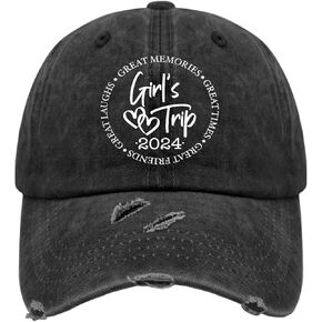 Girl's Trip 2024 Celebrate Friendship in Style Hat for Women Washed Distressed Baseball Caps Aesthetic Washed Workout Hats Breathable