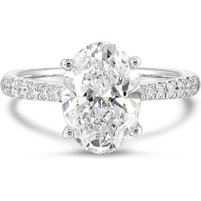 IGI Certified 3 1/4 Carat Oval Lab Grown Diamond Engagement Ring for Women - 14k White Gold Pave Band Ring for Her (G-H, VS1-VS2, 3.29 cttw) Wedding Promise Anniversary Ring Size 7