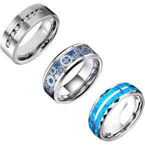 3pcs Stainless Steel Ring Set for Women Men, Rose Gold Wishbone Chevron Ring DNA Double Helix Ring Star Moon Sun Spinner Ring CZ/Steampunk Gear/Blue Opal Inlay Wedding Band Size 6-11