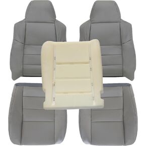 Driver and Passenger Side Bottom and Top Lean Back Seat Covers & Foam Cushion Replacement Medium Flint Gray Compatible with Ford F250 F350 F450 F550 Lariat 2002 2003 2004 2005 2006 2007