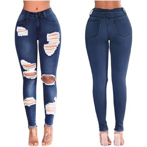 Women High Waist Hip Lifting Denim Ripped Jeans
