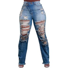 Tbahhir Ripped Jean for Women Fashion Jeans High Waist Stretch Jeans Denim Long Pants with Pockets