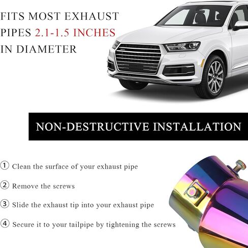 Stainless Steel Car Exhaust Tip, 2.5" to 3.3" Straight Polished Automotive Replacement Exhaust Pipes, Adjustable Car Decoration Chrome-Plated Finish Exhaust Tailpipe Tip (Black, Curved) in Kuwait