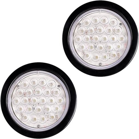 Astra Depot 2pcs Clear Lens 4" Round 24-LED Back Up Reverse Tail Light w/Grommet Plug Kit Truck Trailer Van UTV in Kuwait
