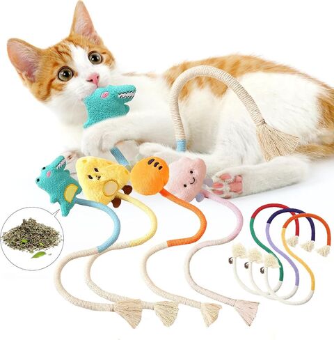 Anti-Bite Catnip Toy Set-Cat Chew Toy for Indoor Cats,Cleans Teeth,Promotes Digestion, Interactive Kicking Cat Toys,Cat Chew Rope Toy-Kitten & Cat Accessories - Pack of 4 in Saudi Arabia