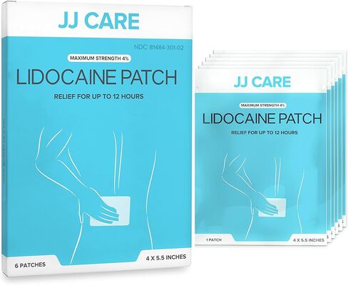 رقع ليدوكائين من جي جي كير (عبوة من 6 قطع)، 4% رقع يدوكائين أقصى قوة، 4 × 5.5 سم رقع يدوكائين لتخفيف آلام الظهر للتخدير السريع للأوجاع والظهر والرقبة وألم العضلات، تدوم حتى 12 ساعة in Kuwait