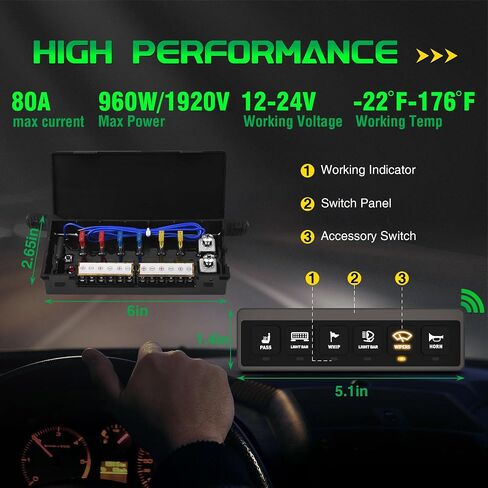6 Gang Wireless Switch Panel, Auxiliary Car Swtich Panel with 2 Light Modes Memory Function, 12V 80A Universal Relay Switch Box for Truck Offroad SUV UTV ATV Boat Marine in Saudi Arabia