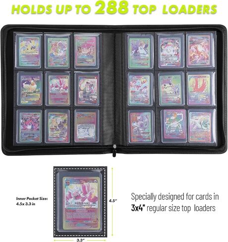 1000+ Trading Card Binder, 16 Pocket Zip Card Collection Binder Card Album Compatible with TCG, MTG, Baseball Cards, Sports Cards and More (Black) in Saudi Arabia
