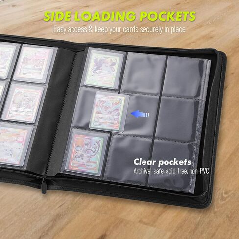 1000+ Trading Card Binder, 16 Pocket Zip Card Collection Binder Card Album Compatible with TCG, MTG, Baseball Cards, Sports Cards and More (Black) in Saudi Arabia