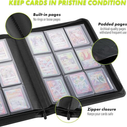 1000+ Trading Card Binder, 16 Pocket Zip Card Collection Binder Card Album Compatible with TCG, MTG, Baseball Cards, Sports Cards and More (Black) in Saudi Arabia