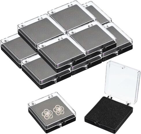 PATIKIL 12 Pcs Lapel Pin Box, 2x2x0.7 Inch Plastic Clear Brooch Storage Boxes Jewelry Gift Display Container with Sponge for Badge Pin Gemstone Show Case in Saudi Arabia