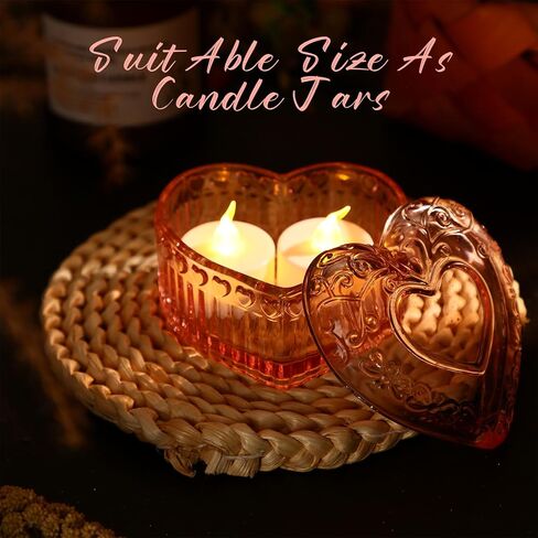 4 Pcs Crystal Glass Heart Shaped Storage Box Glass Jewelry Box Embossed Vintage Jewelry Box for Ring Earring Trinkets Women Gift, 3.74''L x 3.54''W x 2.36''H (Red) in Kuwait