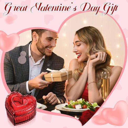 4 Pcs Crystal Glass Heart Shaped Storage Box Glass Jewelry Box Embossed Vintage Jewelry Box for Ring Earring Trinkets Women Gift, 3.74''L x 3.54''W x 2.36''H (Red) in Kuwait