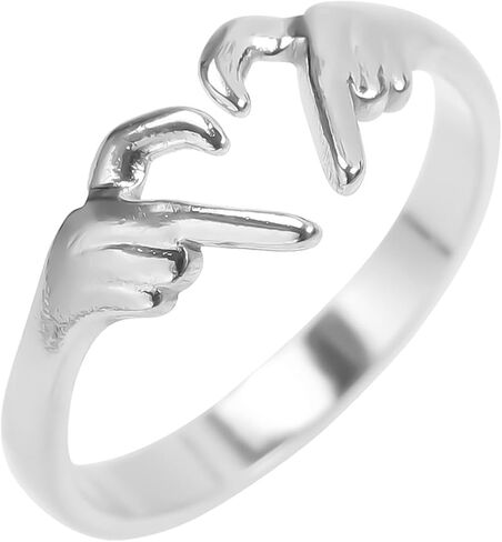 Jude Jewelers Stainless Steel Adjustable Size Heart Shaped Hand Language Weddding Promise Anniversary Statement Ring in Kuwait