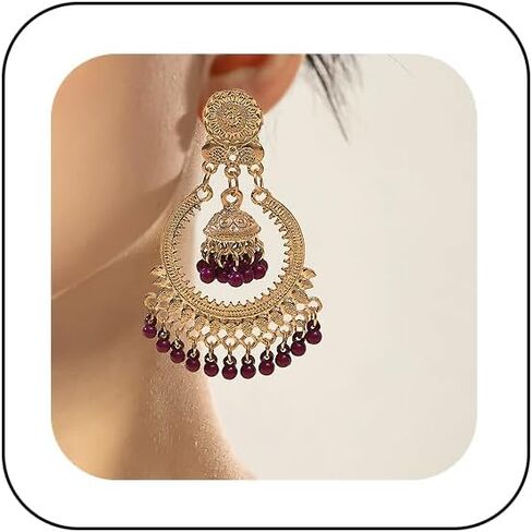 بوهو الهندي جرس استرخى قطرة ترصيع أقراط للنساء Vintage الثريا العرقية دمعة الجوف أقراط التقليدية القرط بيان مجوهرات in Kuwait