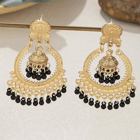 Boho Indian Bell Dangle Drop Studs Earrings for Women Vintage Ethnic Chandelier Teardrop Hollow Earrings Traditional Earring Jewelry Statement in Kuwait