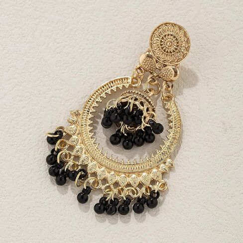 Boho Indian Bell Dangle Drop Studs Earrings for Women Vintage Ethnic Chandelier Teardrop Hollow Earrings Traditional Earring Jewelry Statement in Kuwait