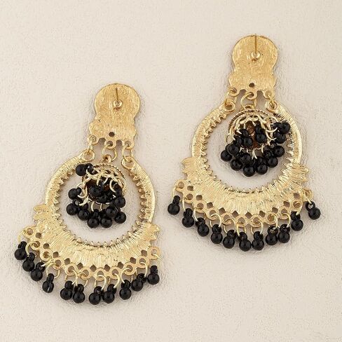 Boho Indian Bell Dangle Drop Studs Earrings for Women Vintage Ethnic Chandelier Teardrop Hollow Earrings Traditional Earring Jewelry Statement in Kuwait