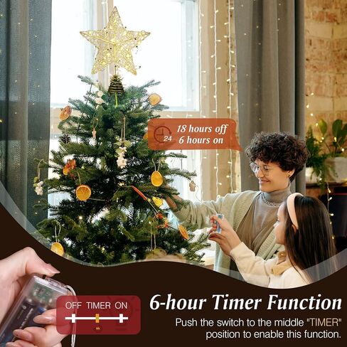 Lewondr Christmas Tree Topper, Metal Frame Tree Topper Crown with 50 Warm Light Beads, Remote & USB Operated 6H Timer Tree Topper with Lights, Xmas Tree Decor for Holiday Home Decoration, Silver in Kuwait