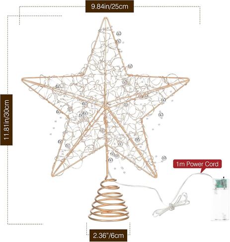 Lewondr Christmas Tree Topper, Metal Frame Tree Topper Crown with 50 Warm Light Beads, Remote & USB Operated 6H Timer Tree Topper with Lights, Xmas Tree Decor for Holiday Home Decoration, Silver in Kuwait