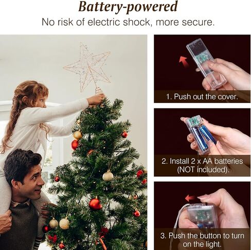 Lewondr Christmas Tree Topper, Metal Frame Tree Topper Crown with 50 Warm Light Beads, Remote & USB Operated 6H Timer Tree Topper with Lights, Xmas Tree Decor for Holiday Home Decoration, Silver in Kuwait