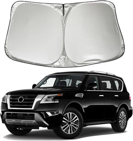 مظلة شمسية للزجاج الأمامي للسيارة متوافقة مع ملحقات نيسان أرمادا 2024 2023 2022 2021 2020-2017، حاجب شمسي لنافذة السيارة الأمامية قابل للطي in Kuwait