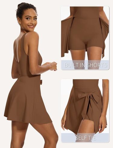 Womens Tennis Dress Built in Shorts U Neck Sleeveless Side Slit Wrap Golf Athletic Dress Workout Rompers Mini Dresses in Saudi Arabia