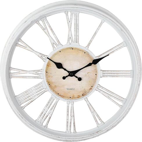 Vintage Style 16'' Wall Clock with Roman Numerals - Modern Timepiece Battery Powered for Home - Classicl Silent Non-Ticking Clocks for Living Room - Bedroom - Kitchen Wall Clock (White) in Saudi Arabia