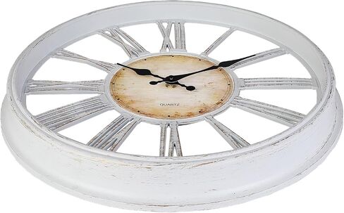 Vintage Style 16'' Wall Clock with Roman Numerals - Modern Timepiece Battery Powered for Home - Classicl Silent Non-Ticking Clocks for Living Room - Bedroom - Kitchen Wall Clock (White) in Saudi Arabia