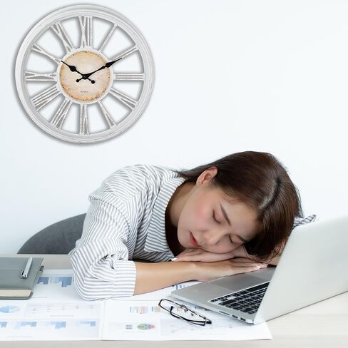 Vintage Style 16'' Wall Clock with Roman Numerals - Modern Timepiece Battery Powered for Home - Classicl Silent Non-Ticking Clocks for Living Room - Bedroom - Kitchen Wall Clock (White) in Saudi Arabia