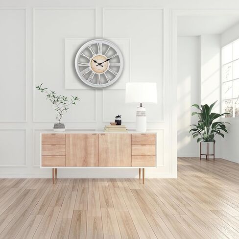 Vintage Style 16'' Wall Clock with Roman Numerals - Modern Timepiece Battery Powered for Home - Classicl Silent Non-Ticking Clocks for Living Room - Bedroom - Kitchen Wall Clock (White) in Saudi Arabia
