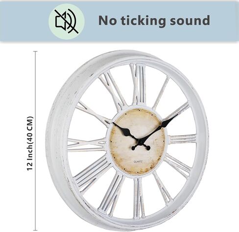 Vintage Style 16'' Wall Clock with Roman Numerals - Modern Timepiece Battery Powered for Home - Classicl Silent Non-Ticking Clocks for Living Room - Bedroom - Kitchen Wall Clock (White) in Saudi Arabia