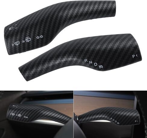 BJSIA 2PCS Steering Lever Cover Compatible with Tesla Model 3 Model Y, Gear Shift Cover Carbon Fiber Pattern Gear Lever Cover for Car Knob Protection Cover (Matte Black) in Saudi Arabia